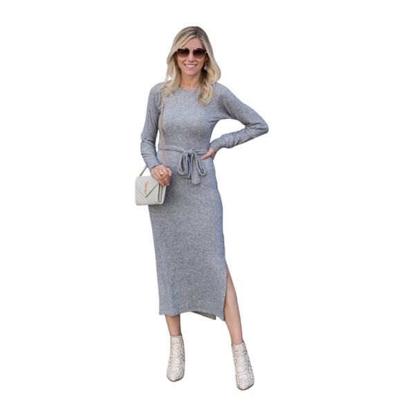NWOT Topshop Long Sleeve Knit Midi Dress in Heather Gray - Picture 2 of 14